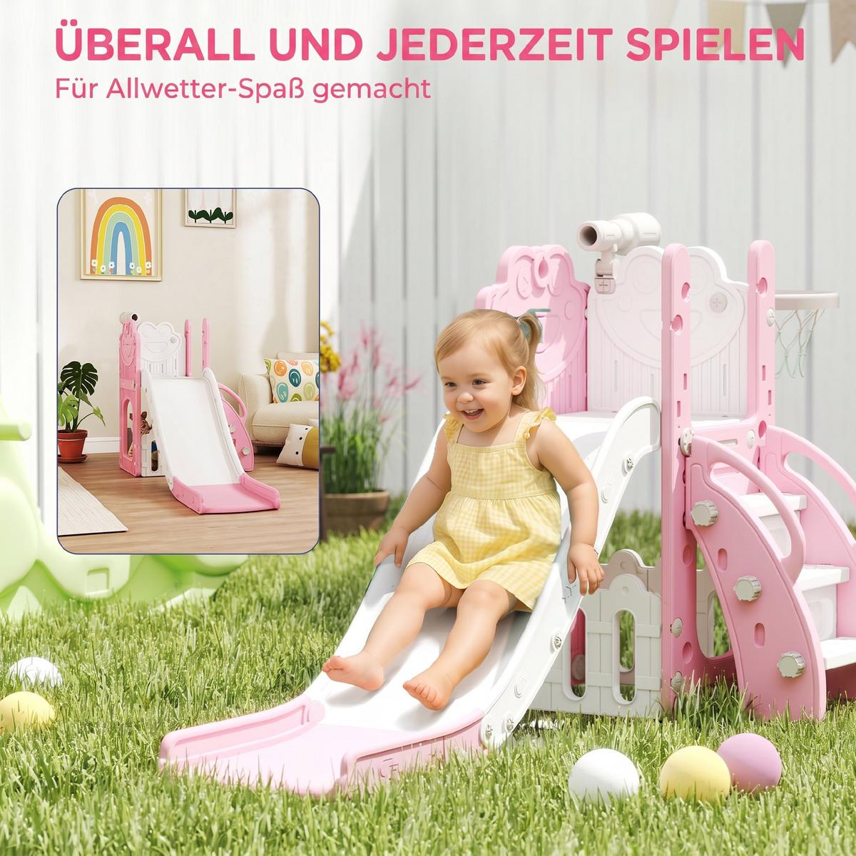 KINDERRUTSCHE HDPE Rosa - Rosa, Kunststoff (70/86/178cm) - AIYAPLAY