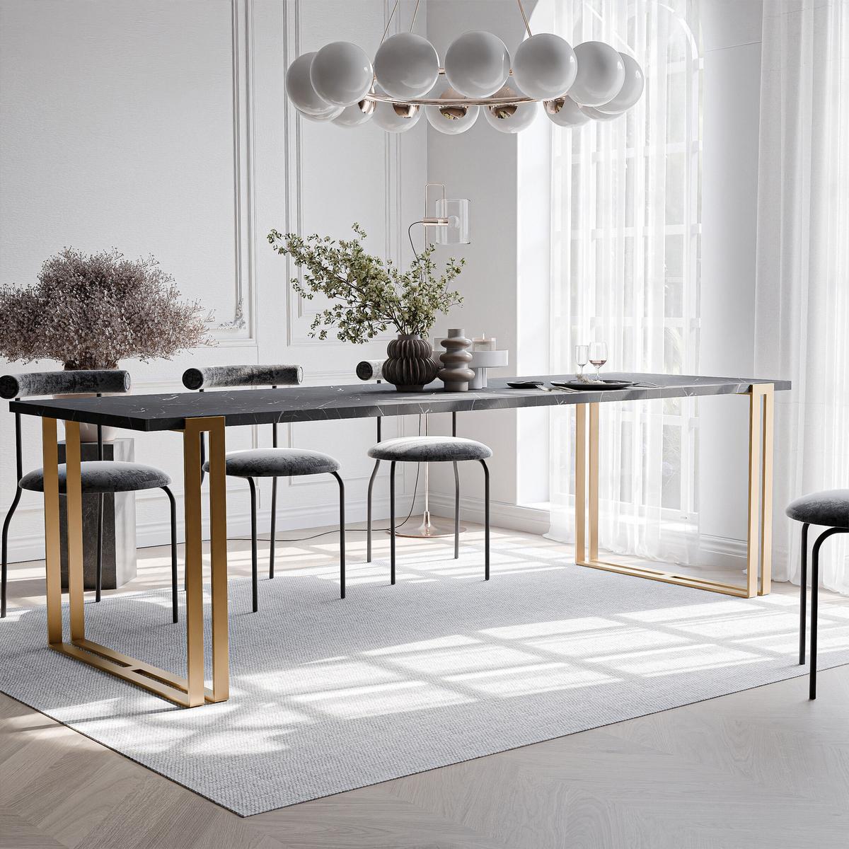 TISCH ausziehbar aus MDF, Schwarz - Goldfarben/Schwarz, Holzwerkstoff (120/80/76cm) - Idohome