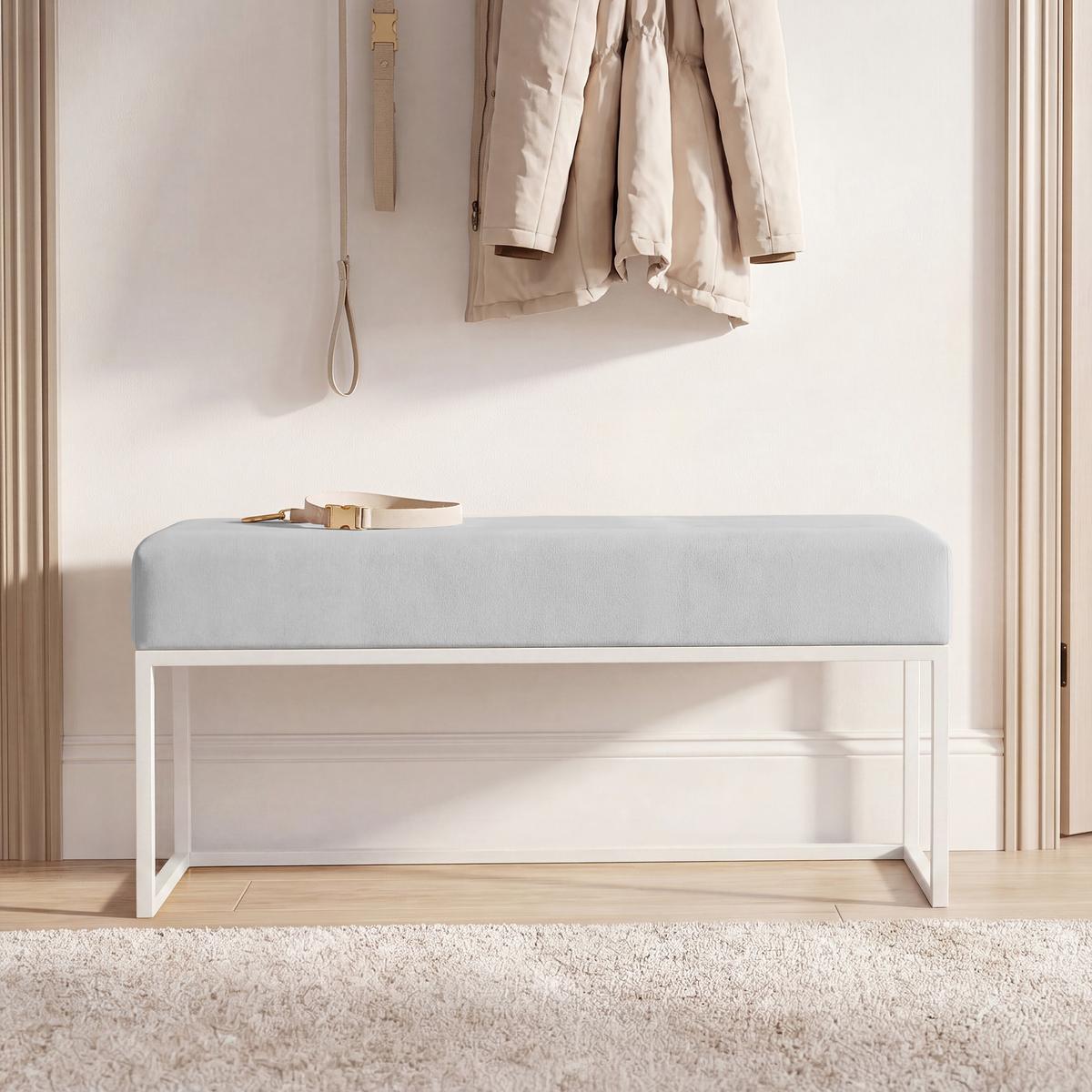 POLSTERBANK PURE 90 cm Metallgestell, Weiß / Grau - Grau, Textil/Metall (90/44/30cm) - Idohome