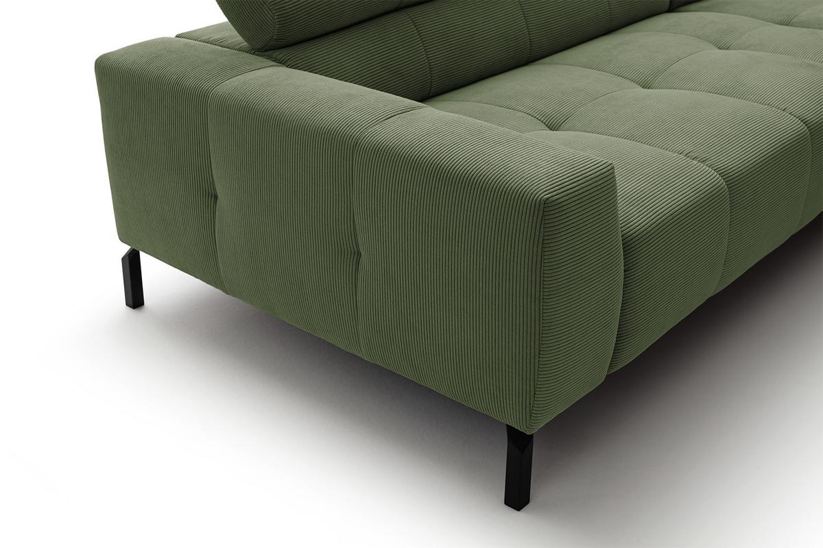 ECKSOFA MIT MOTORISCHEM SITZVORZUG OHIO Grün Cord Relaxfunktion - Schwarz/Olivgrün, Textil/Metall (311/219cm) - KAWOLA