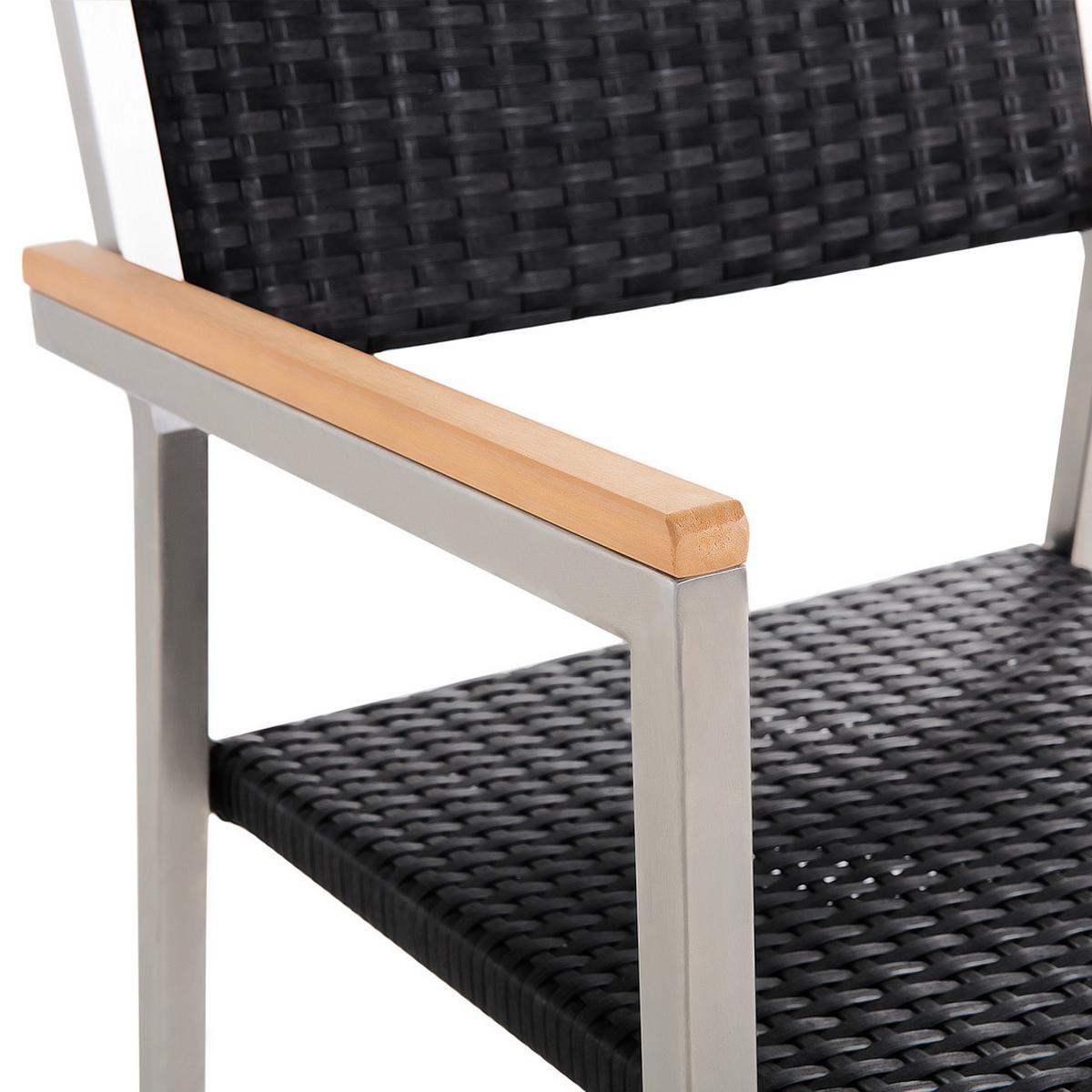 GARTENMÖBEL SET 6-Sitzer Keramik-Glas Granit Optik Rattan schwarz Cosoleto/Grosseto - Silberfarben/Schwarz, Glas - Beliani