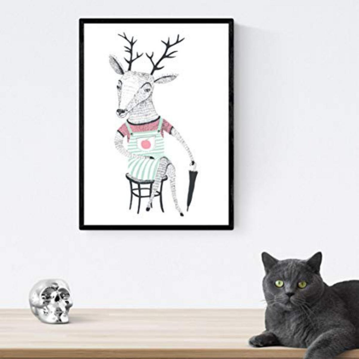 POSTER Set mit 4 Moderne skandinavische Tiere A3 Schwarzer Rahmen - Schwarz, Papier (29.7/3cm) - Nacnic