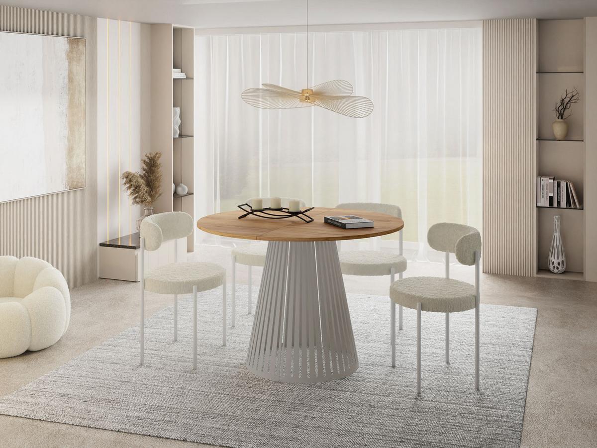 ESSTISCH Naro rund ausziehbar mit Lamellen-Metallgestell in Grau-Beige, Braun 120-200/120/76 cm - Kaschmir/Eiche Wotan, Holzwerkstoff/Metall (120/196/76cm) - WFL GROUP