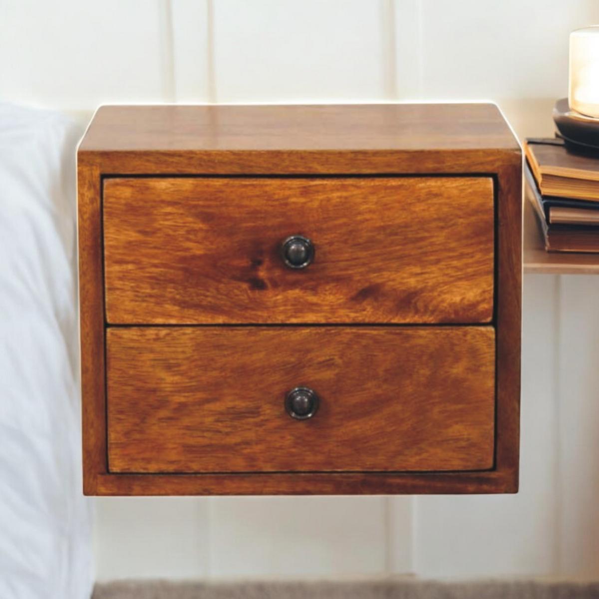 WANDNACHTTISCH Solis, Braun. - Messingfarben/Braun, Mangoholz/Holz (30/24/35cm) - Artisan Furniture