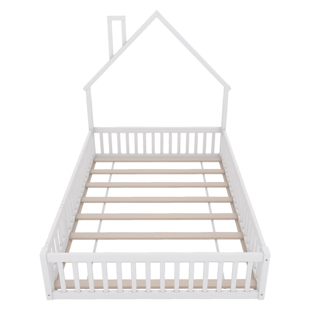 KINDERBETT kiefernholz hausdesign 140x190cm mit lattenrost - Weiß, Holz (140/190cm) - Urban Meuble
