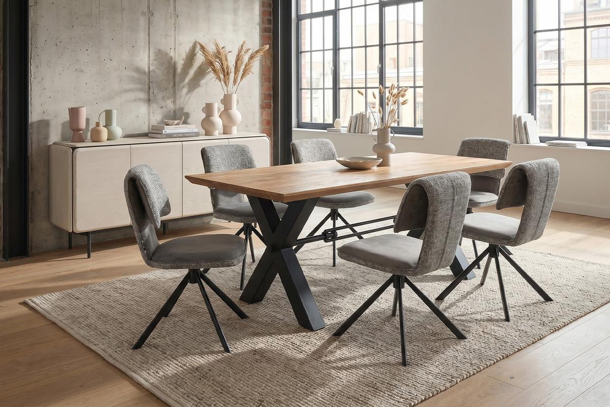 ESSZIMMERSTUHL LYSSIA Grau Webstoff Drehbar (360°) (1er-Set) - Grau, Kunststoff/Textil (49/86/65cm) - KAWOLA
