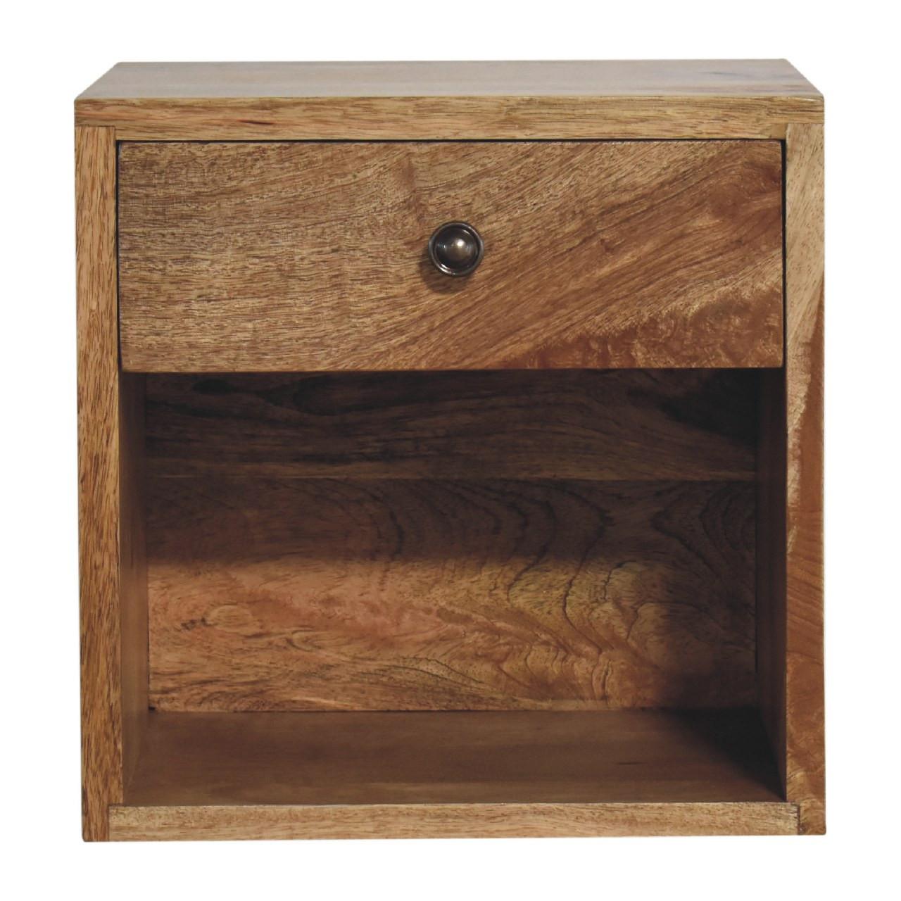 NACHTTISCH Levitate, Wandmontiert, 1 Schublade, 1 Offenes Fach, Beige - Kastanienfarben/Messingfarben, Holz/Metall (30/30/25cm) - Artisan Furniture