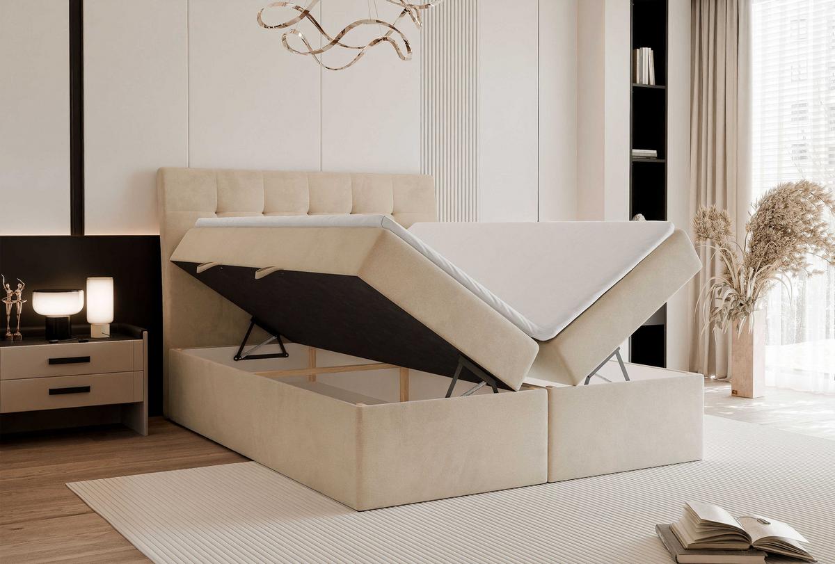 BOXBETT 180x200 cm mit Topper - Creme, Textil (180/200cm) - Idohome