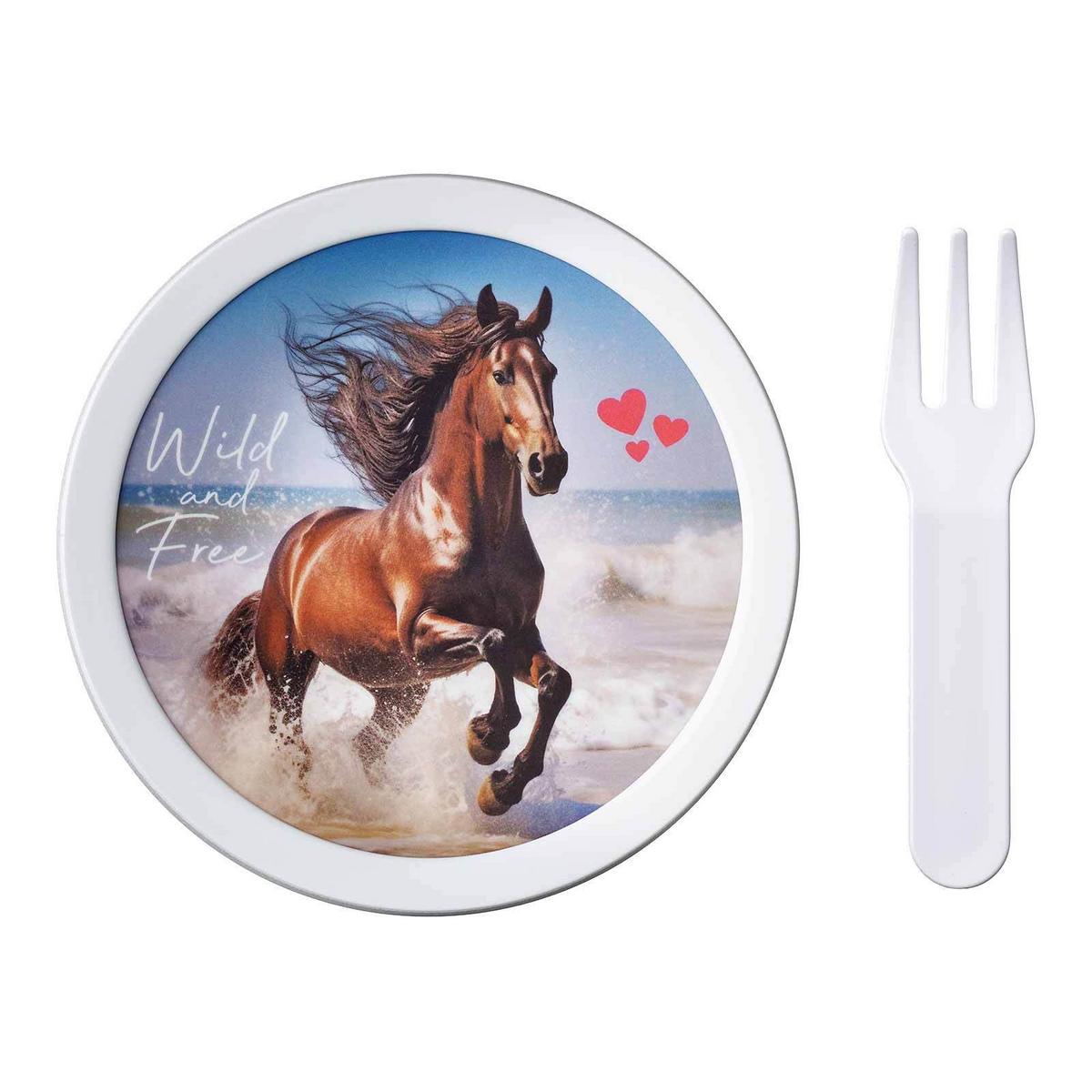 FRUCHTBOX MIT GABEL Campus Wild Horse 300 ml - Braun/Hellblau, Kunststoff (6.7/10.4/6.7cm) - Mepal