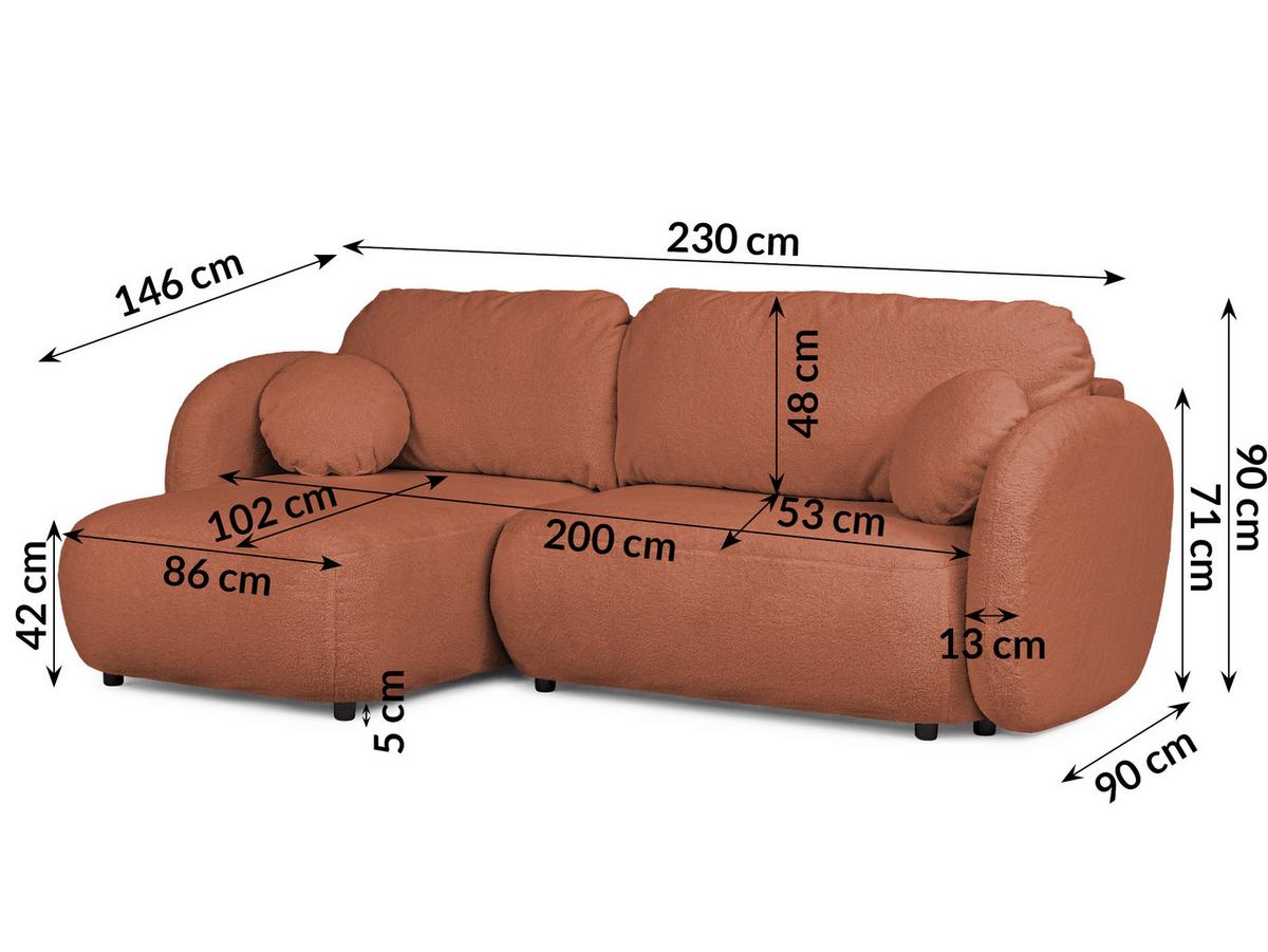 ECKSOFA Candy mit Schlaffunktion Terrakotta Bouclé-Stoff - Ottomane links - Rostfarben/Terracotta, Holz/Kunststoff (230/146cm) - S-Style Möbel