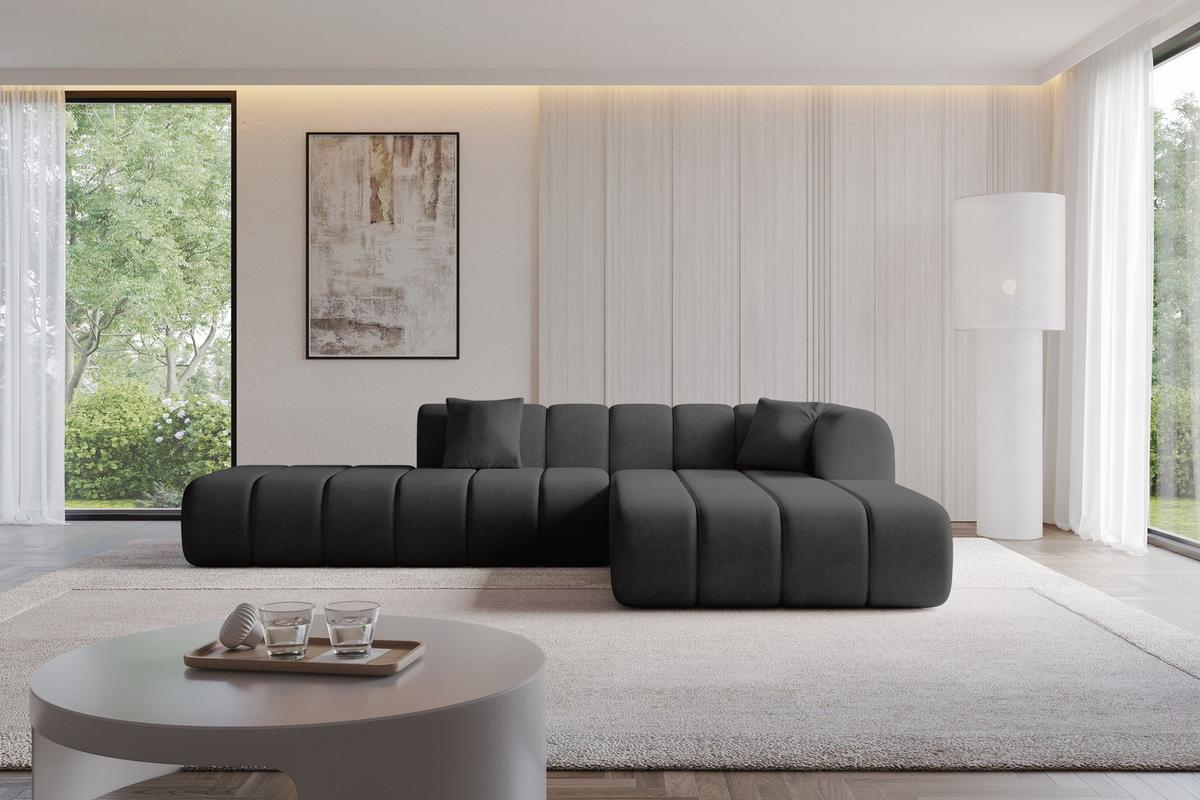 ECKSOFA Ottomane Rechts BILA-L 289x176x71 Schwarz Samt - Schwarz, Holzwerkstoff/Kunststoff (289/176cm) - ALTDECOR