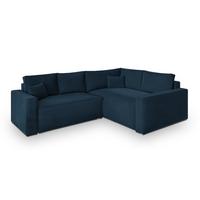 ECKSOFA ERONIS R-S Blau Velours-Stoff mit Schlaffunktion - Blau, Holz (265/194cm) - MASSENO