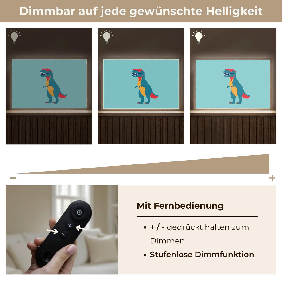 WANDLEUCHTE MIT AKKU Dinosaurier - Blau - Sonnenbrille 60x40 cm - Hellblau, Holzwerkstoff (60/40/8cm) - OnlyWow
