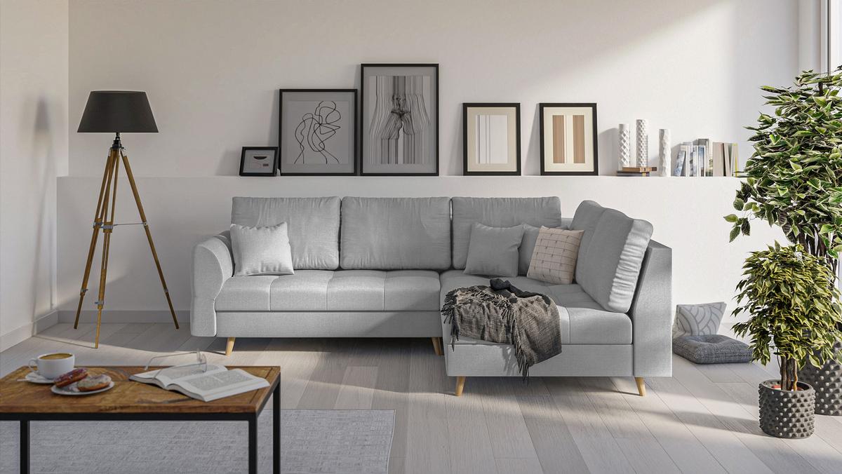 ECKSOFA Lorine Mikrofaser Grau - Hellbraun/Grau, Buchenholz/Textil (231/161cm) - S-Style Möbel