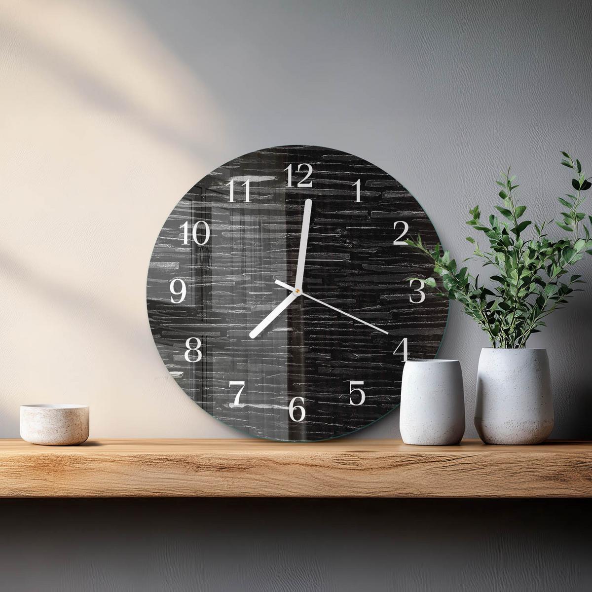WANDUHR aus Glas Ø30 cm - Steine - Schwarz, Glas (30/30/0.4cm) - TULUP