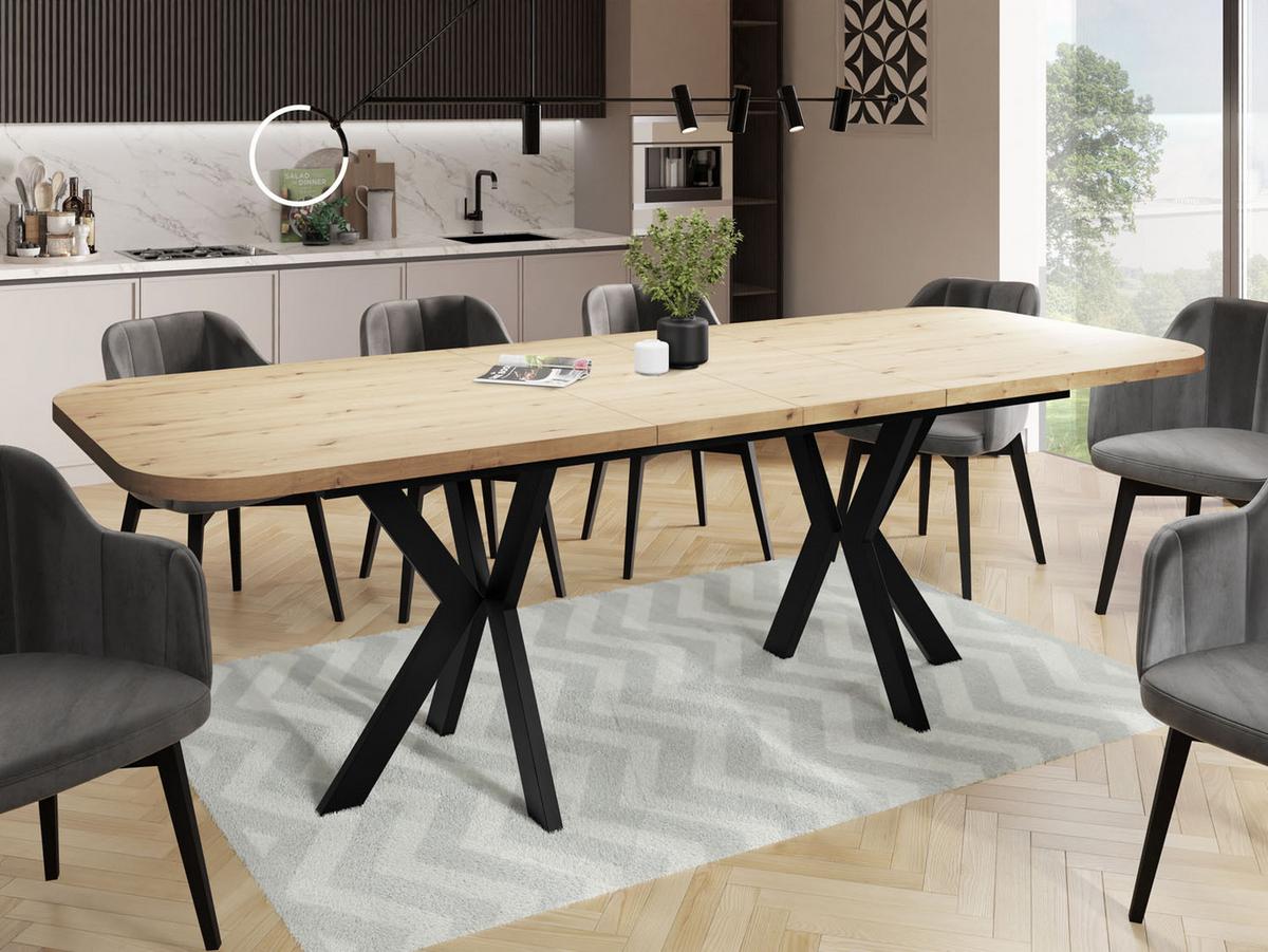 ESSTISCH Olivia ausziehbar rechteckig, Artisan Eiche 200-280/100/76 - Schwarz/Eiche Artisan, Holzwerkstoff/Metall (100/280/76cm) - WFL GROUP