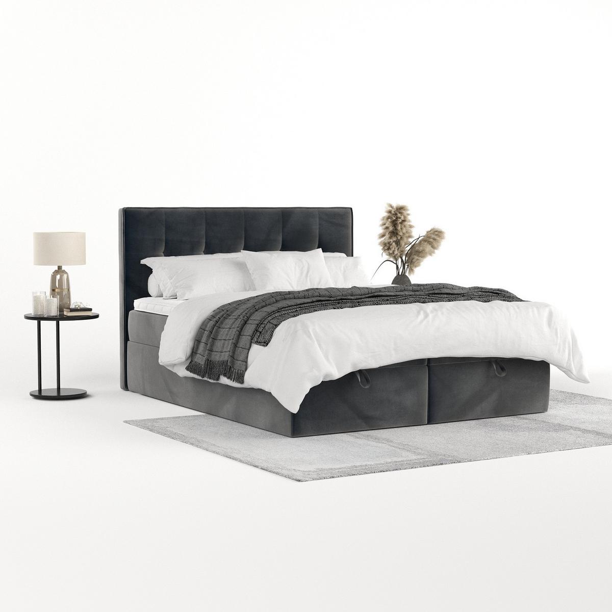 BOXBETT Tivra 160/200 cm Anthrazit im Paros Stoff - Anthrazit/Schwarz, Holz/Holzwerkstoff (160/200cm) - AltaBeds