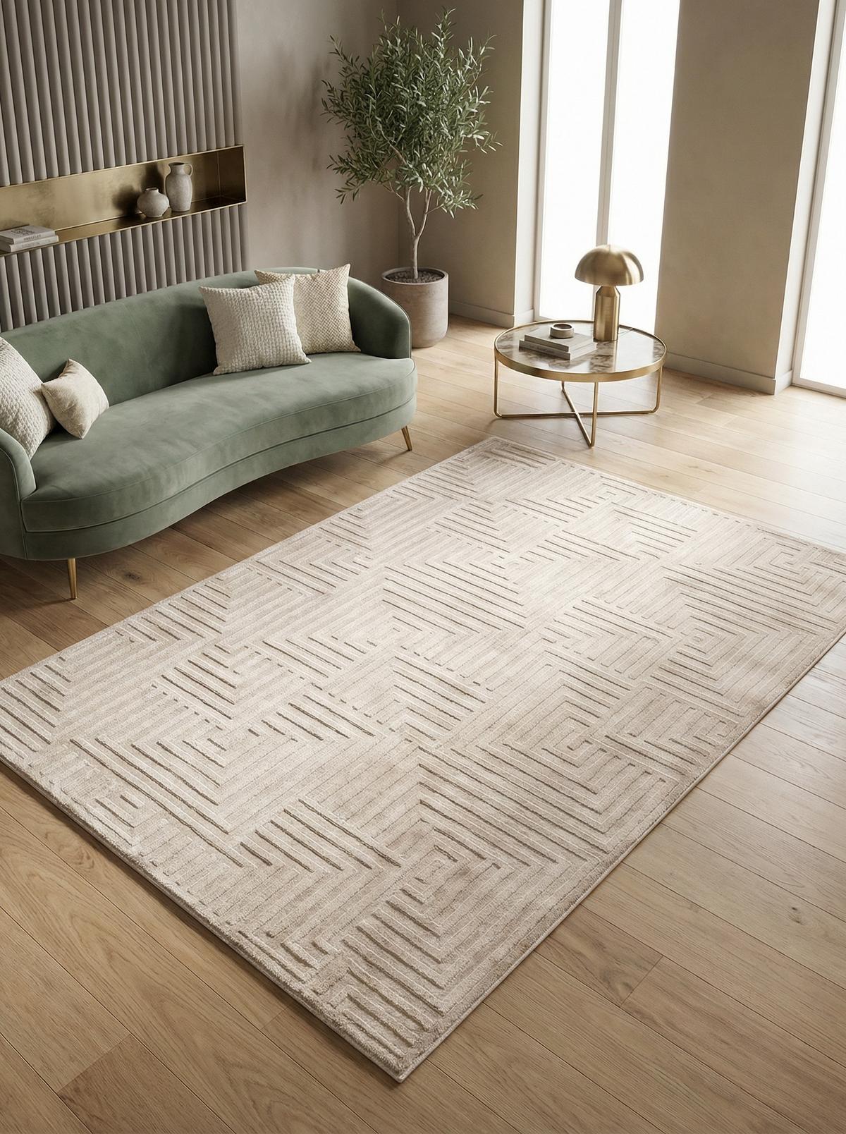 TEPPICH Kurzflor ILLER in Beige, mit 3D-Design, aus Jute, Florhöhe 12 mm, 120 x 170 cm - Beige, Textil (120/170cm) - KADIMA DESIGN