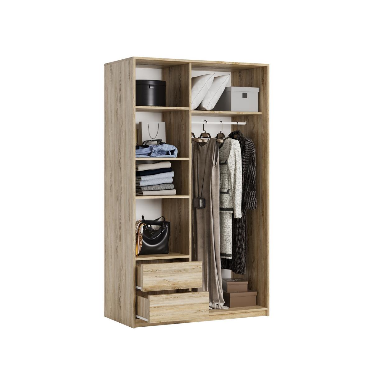 SCHWEBETÜRENSCHRANK VARO 120/205/60 cm 2-türig mit Spiegel Sonoma Eiche - Sonoma Eiche, Holzwerkstoff (120/205/60cm) - MASSENO