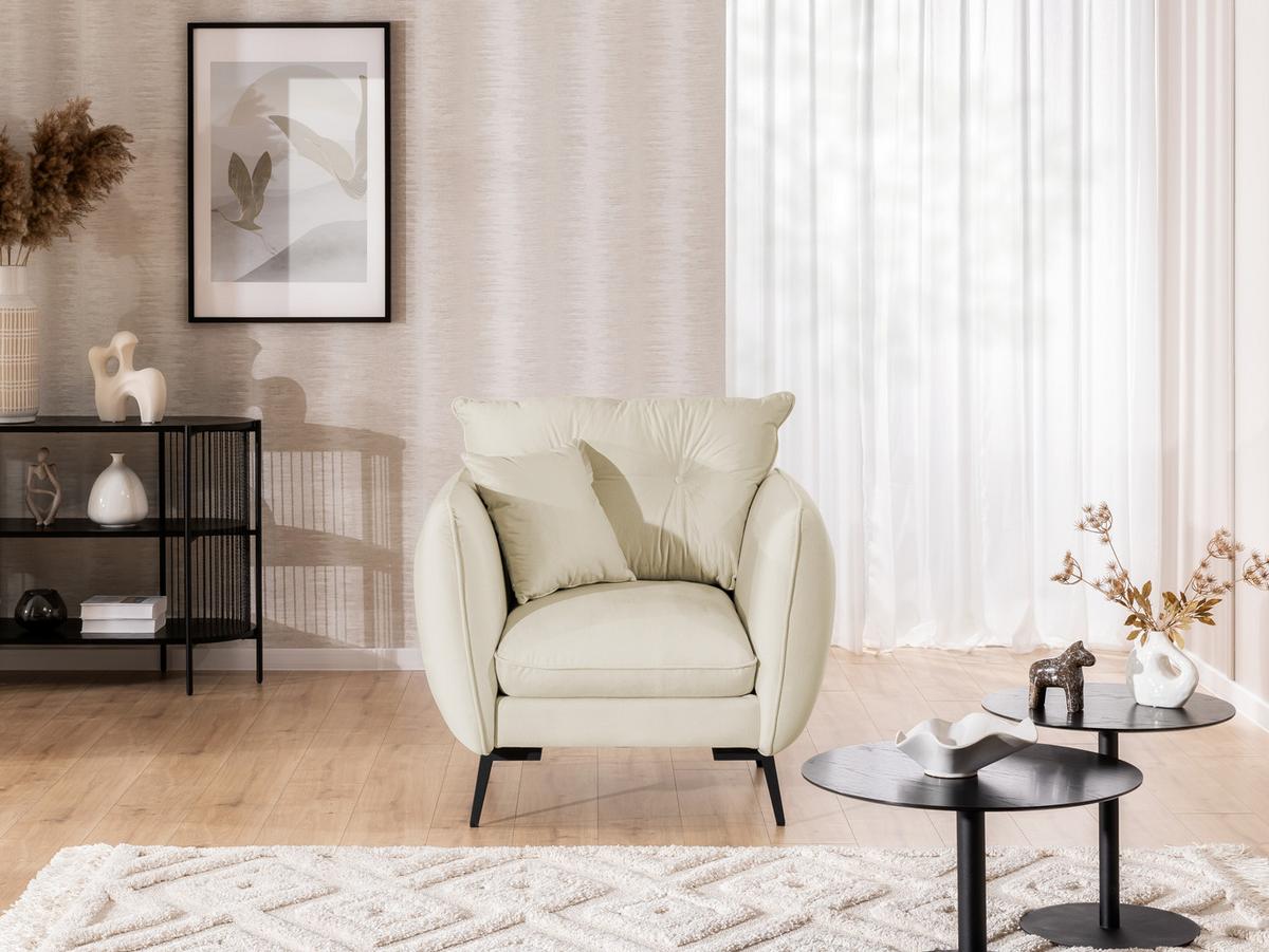 SESSEL Nordloft Beige Samt - Beige/Schwarz, Holz/Textil (101/86/100cm) - S-Style Möbel