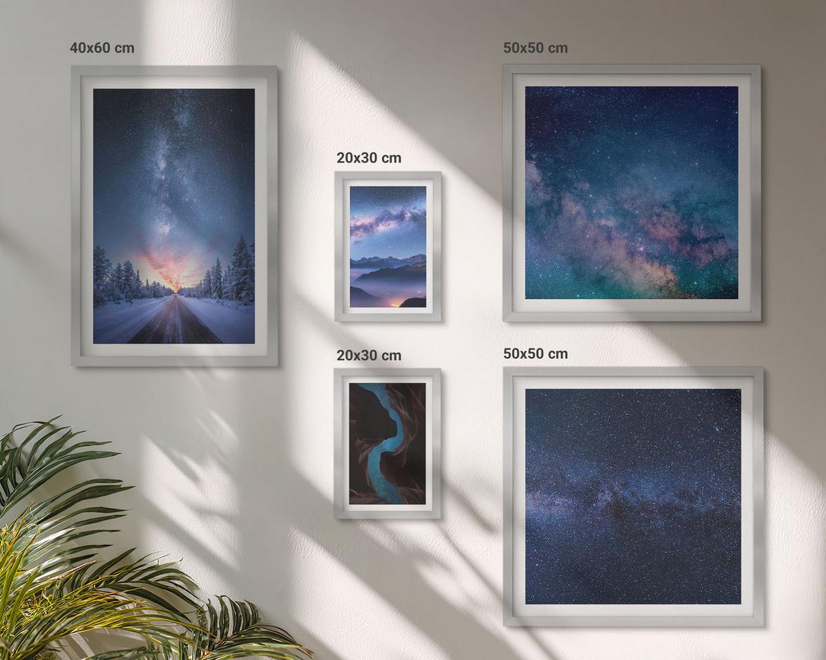 BILDER SET 5er Set - 50x50 cm & 20x30 cm & 40x60 cm Silberner Rahmen - Herbstliche Naturlandschaften - Silberfarben, Kunststoff (40/60cm) - TULUP