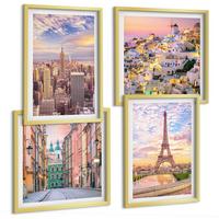 BILDER SET 4er Set - 50x50 cm & 40x60 cm Goldrahmen - New York Paris Oia Warschau Dämmerung - Goldfarben, Kunststoff (50/50cm) - TULUP