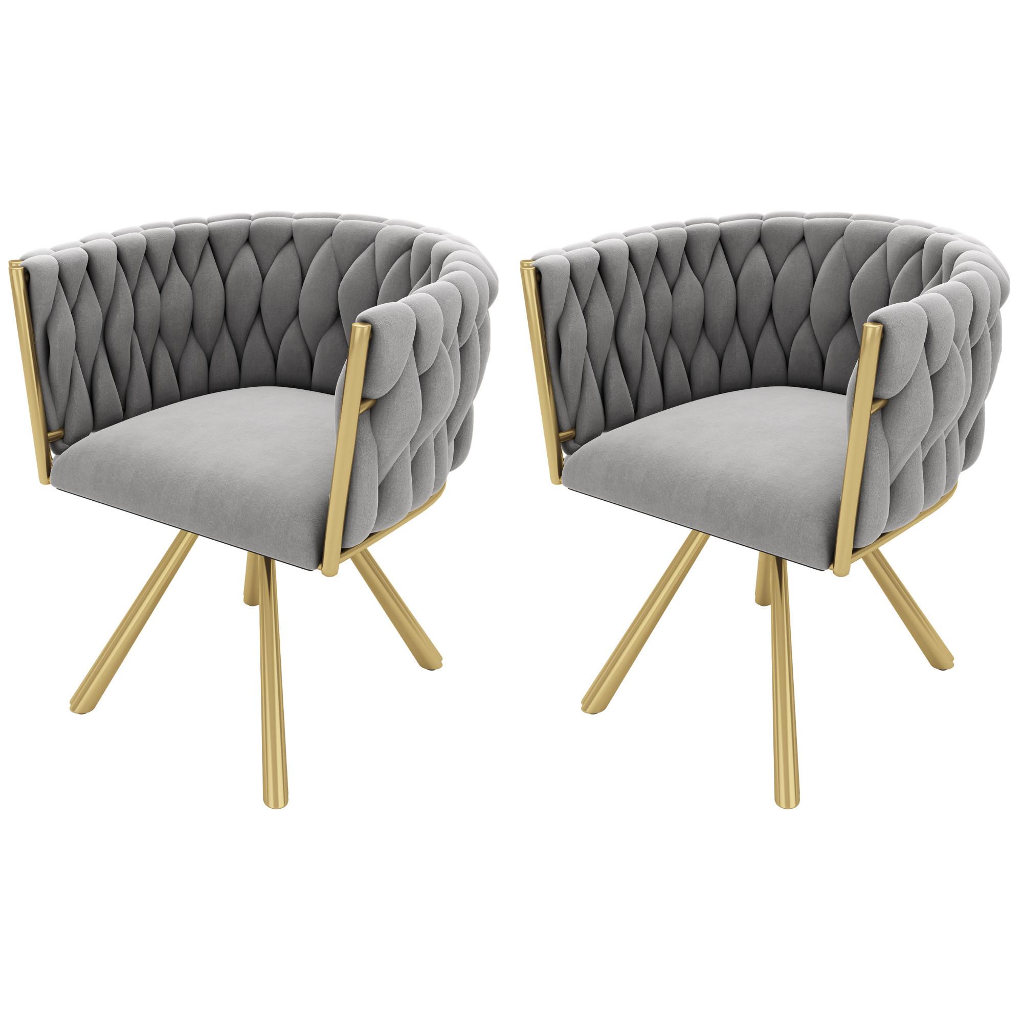 ESSZIMMERSTUHL 2er-Set Samt, 360° Drehbar, Metallbeine, Grau & Gold Luxus-Stuhl für Wohnzimmer & Schlafzimmer - Grau, Textil/Metall (59/72/54cm) - Urban Meuble