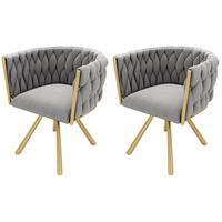 ESSZIMMERSTUHL 2er-Set Samt, 360° Drehbar, Metallbeine, Grau & Gold Luxus-Stuhl für Wohnzimmer & Schlafzimmer - Grau, Textil/Metall (59/72/54cm) - Urban Meuble