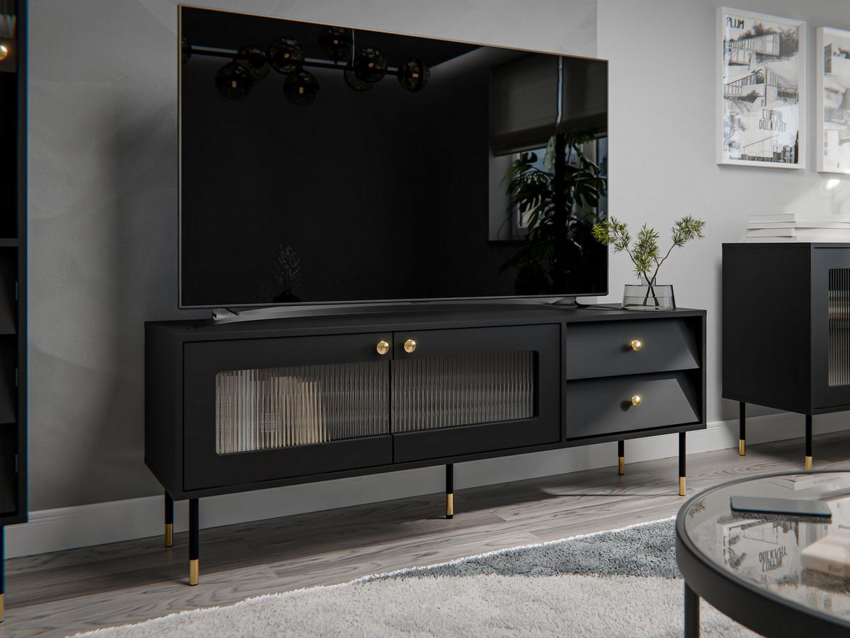 TV-LOWBOARD Valerio 150 - Goldfarben/Schwarz, Holzwerkstoff/Kunststoff (150/55/39cm) - MIRJAN24