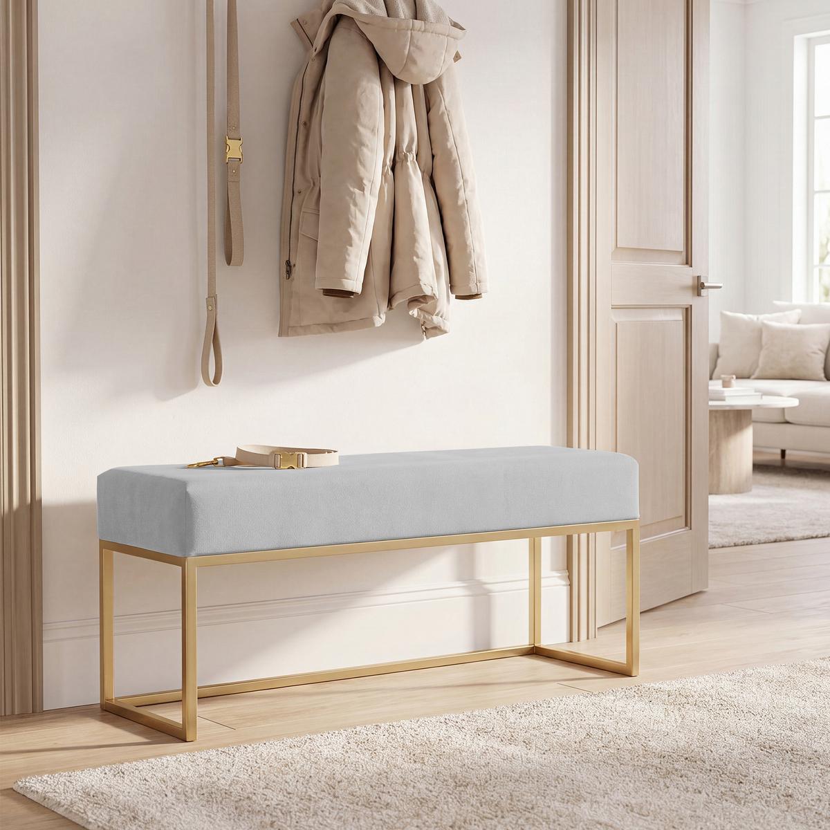 POLSTERBANK PURE 100 cm, Metallgestell, Goldfarben / Grau - Grau, Textil/Metall (100/44/30cm) - Idohome