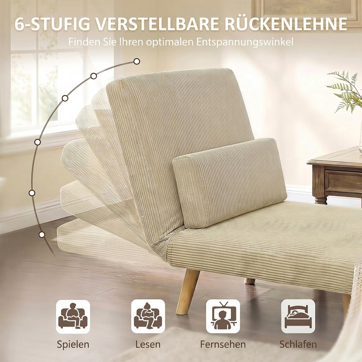 SCHLAFSESSEL Polyester Beige - Beige/Braun, Textil/Metall (75/84/90cm) - HOMCOM