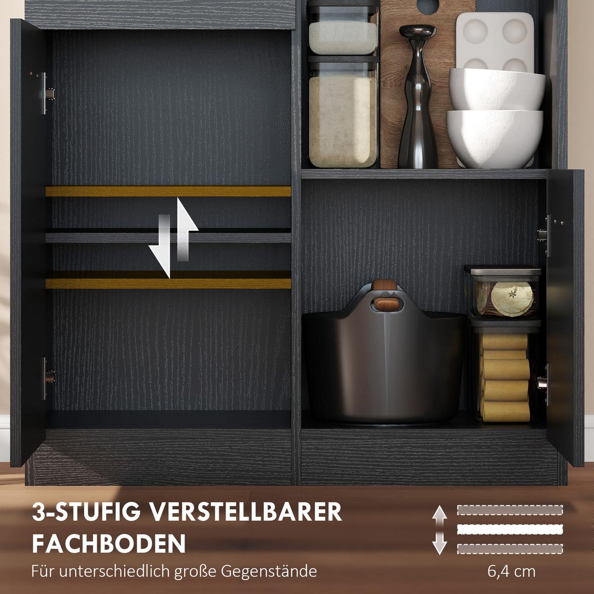 KÜCHENSCHRANK Hochschrank mit verstellbarem Regal Schublade Schwarz - Silberfarben/Schwarz, Holzwerkstoff/Metall (35/180/80cm) - HOMCOM