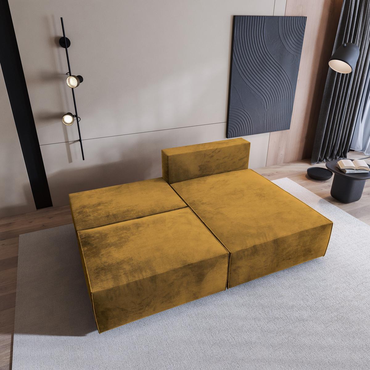 ECKSOFA FIORO M Gelb Velours-Stoff mit Schlaffunktion - Gelb/Grau, Holz/Kunststoff (204/148cm) - MASSENO
