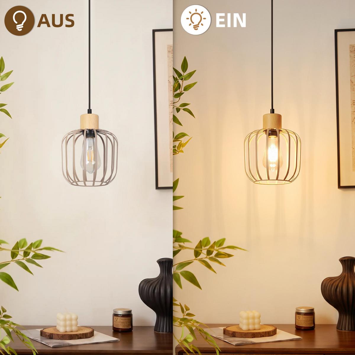 PENDELLEUCHTE Xylvin 18/10/145 cm - Grau, Holz/Metall (18/10/145cm) - ZMH