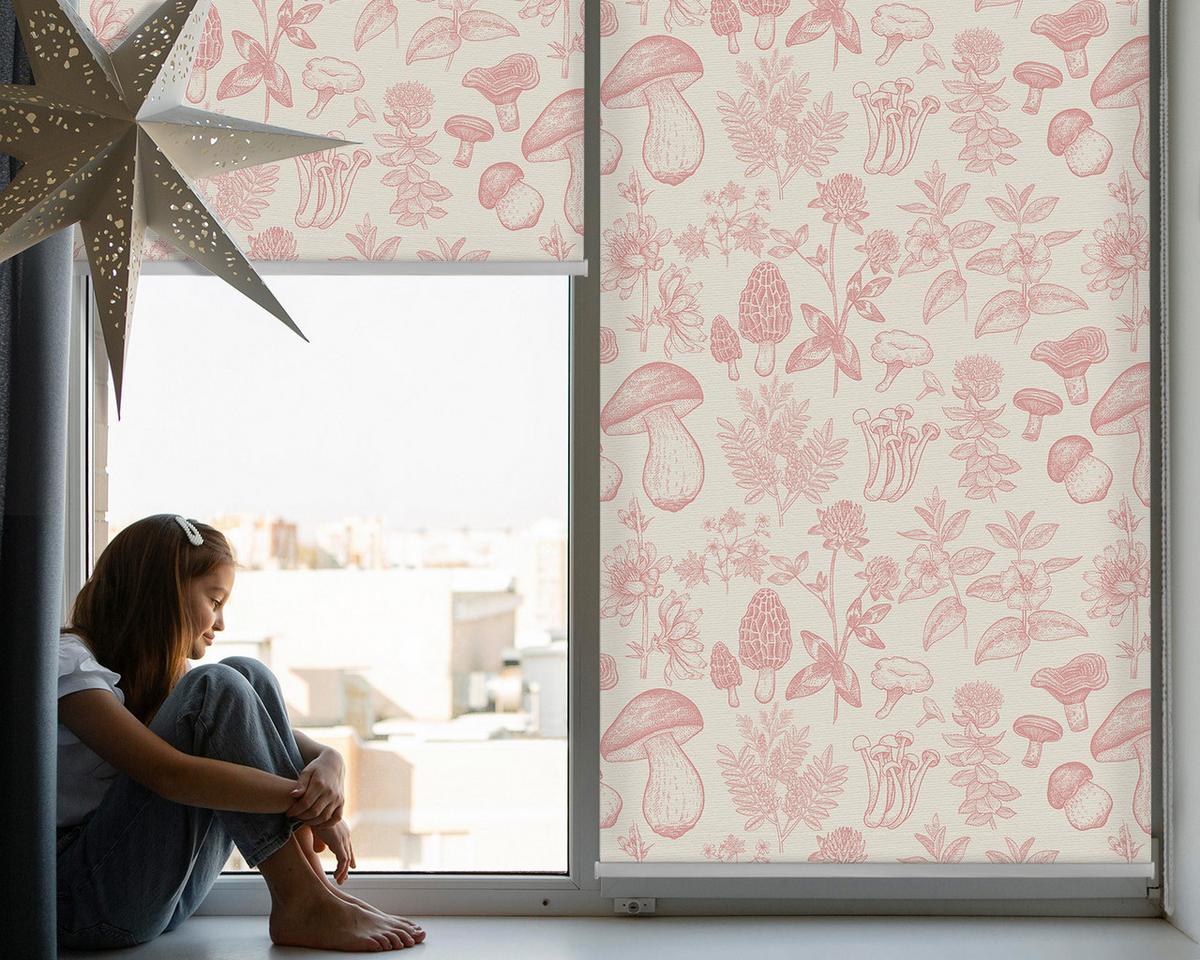 INNENROLLO - Fensterrollo - Rollo - 150x140 cm - Gezeichnete Pilze - Pink, Kunststoff (150/140/0.5cm) - TULUP