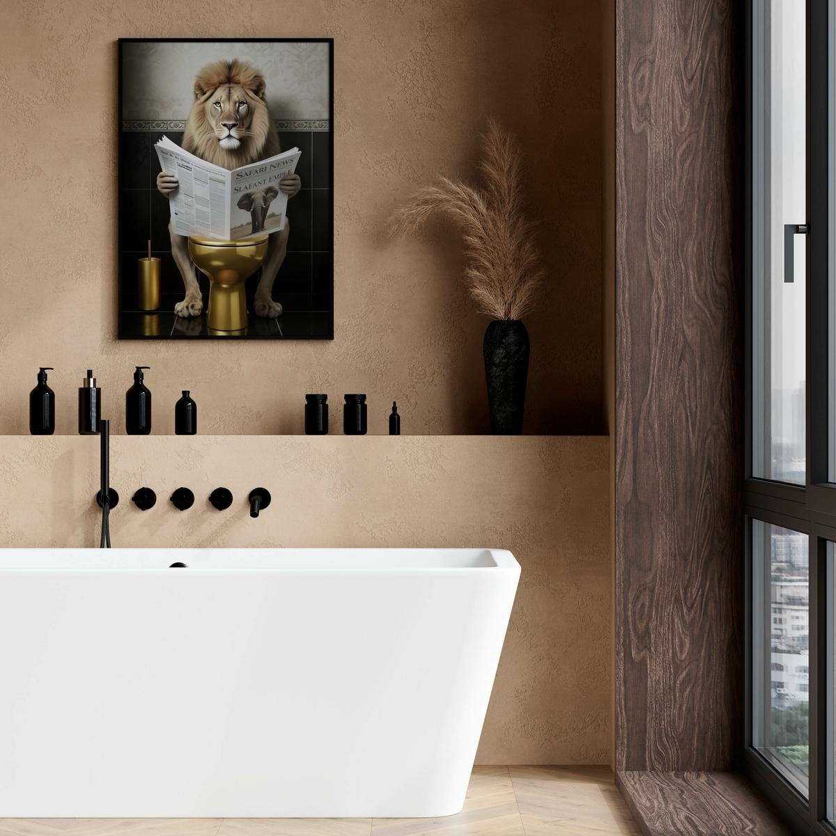 POSTER für WC Badezimmer LÖWE in Toilette Zeitung Abstraktion 50x70cm - Gelb/Beige, Papier (50/70/70cm) - Muralo