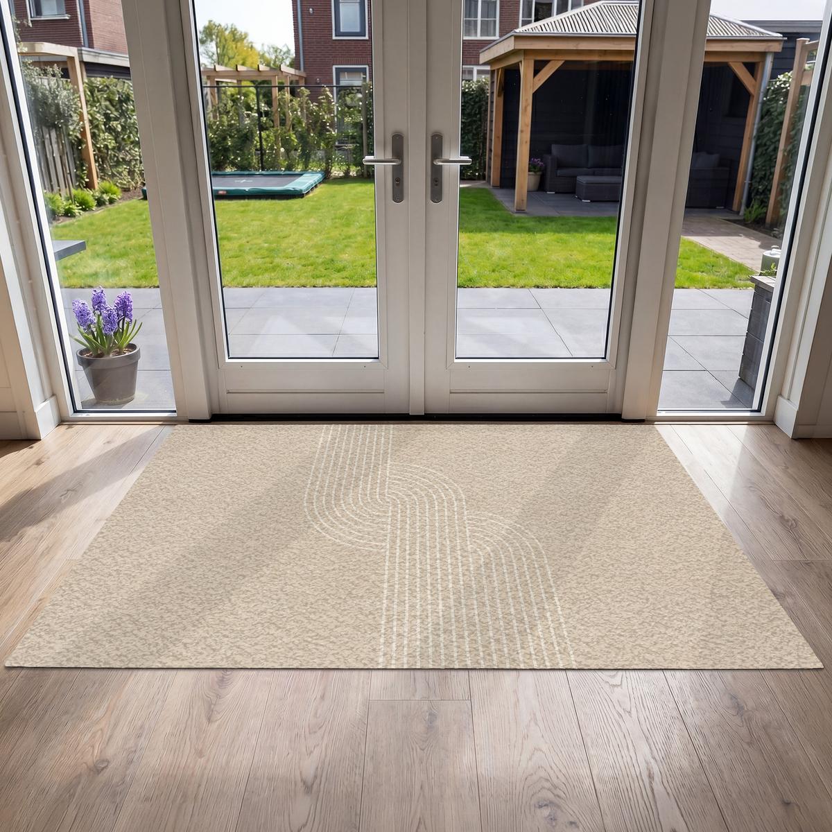 FUSSMATTE Parallele Linien - Leichte Textur - Beige Türmatte 180x120 cm - Beige, Kunststoff (180/0.4cm) - MuchoWow