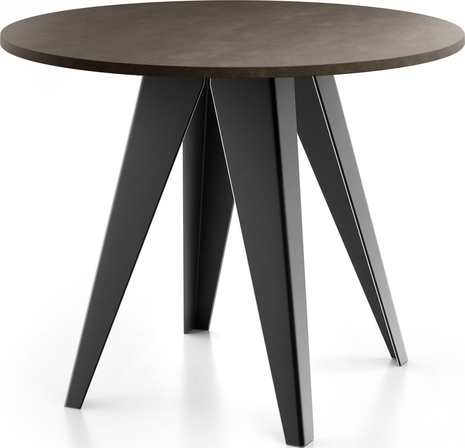 ESSTISCH Glory runder ausziehbarer, Dunkelgrauer Chicago Beton 90-130/100/76 cm - Dunkelgrau/Schwarz, Holzwerkstoff/Metall (90/130/76cm) - WFL GROUP