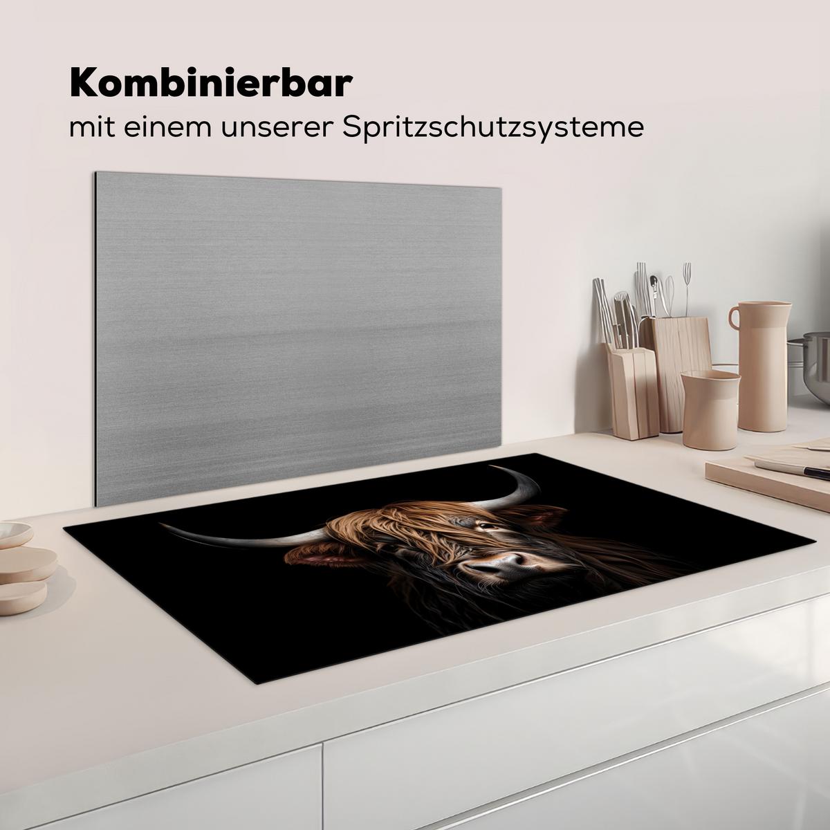 HERDABDECKPLATTE Schottischer Highlander - Porträt - Schwarz - Tier Induktionsschutz 89.6x51.6 cm - Braun, Kunststoff (89.6/51.6/0.2cm) - MuchoWow
