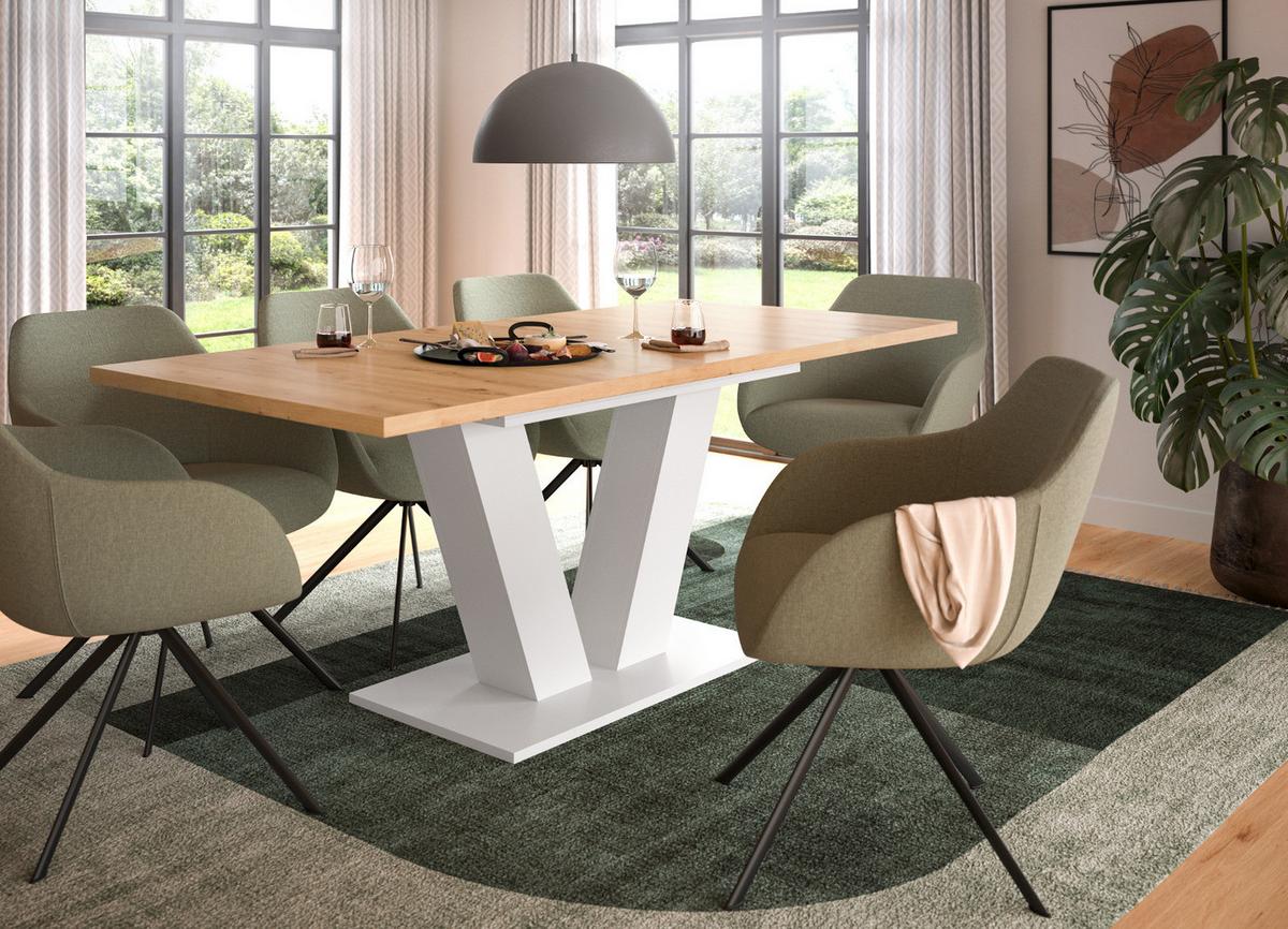 ESSTISCH weiß, Eiche Artisan, Küchentisch ausziehbar 150 - 190 cm - Weiß/Eiche Artisan, Holzwerkstoff/Metall (150/90/76cm) - Inn.Furn