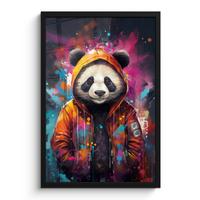 POSTER MIT RAHMEN Panda - Jacke - Graffiti - Orange Bilder mit Rahmen 40x60 cm - Orange, Papier (40/60cm) - MuchoWow