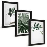 BILDER SET 3er Set - 20x30 cm Schwarzer Rahmen - Minimalismus mit grünen Pflanzen - Schwarz, Kunststoff (20/30cm) - TULUP