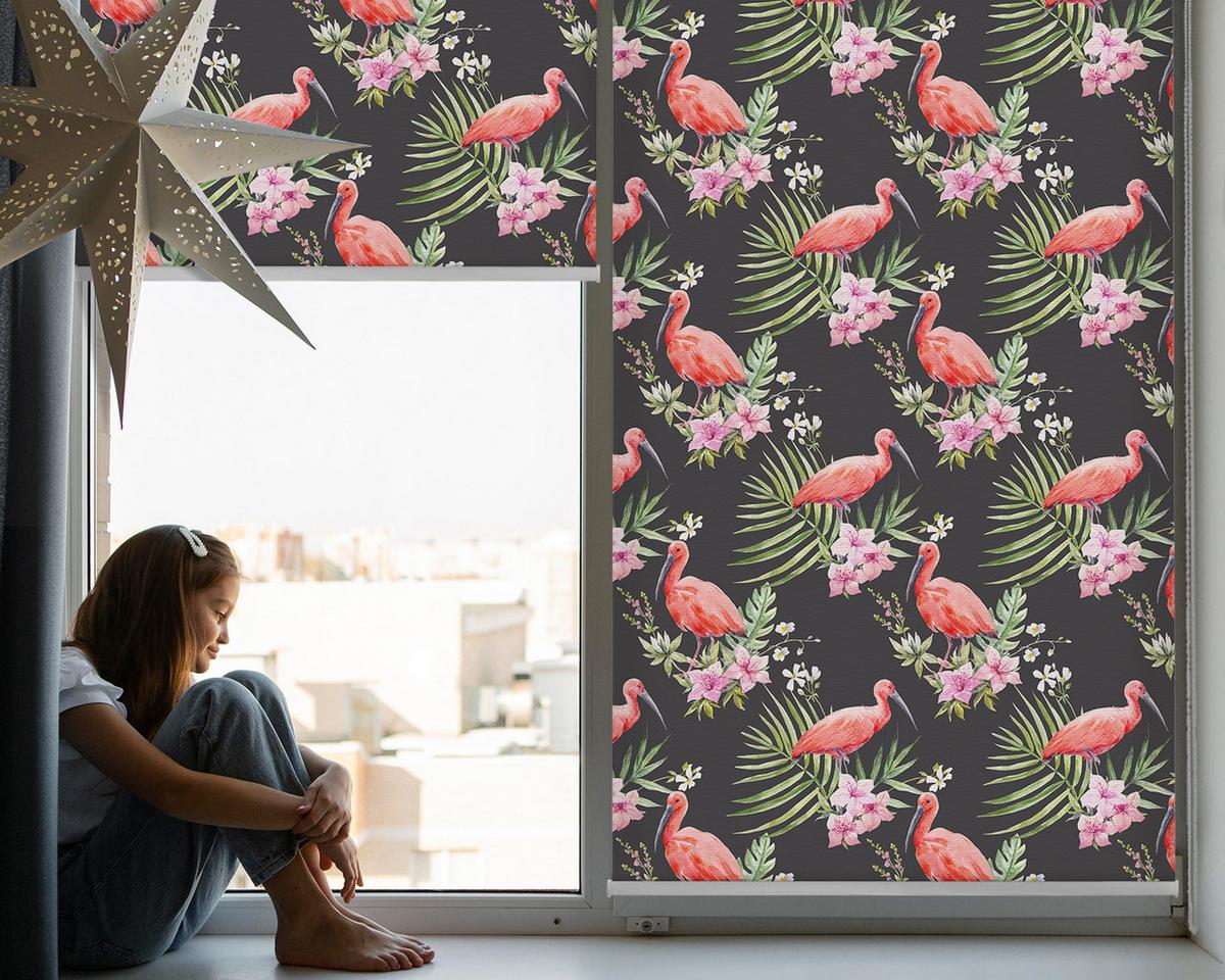 INNENROLLO - Fensterrollo - Rollo - 100x180 cm - Flamingos auf Pflanzen - Pink, Kunststoff (100/180/0.5cm) - TULUP