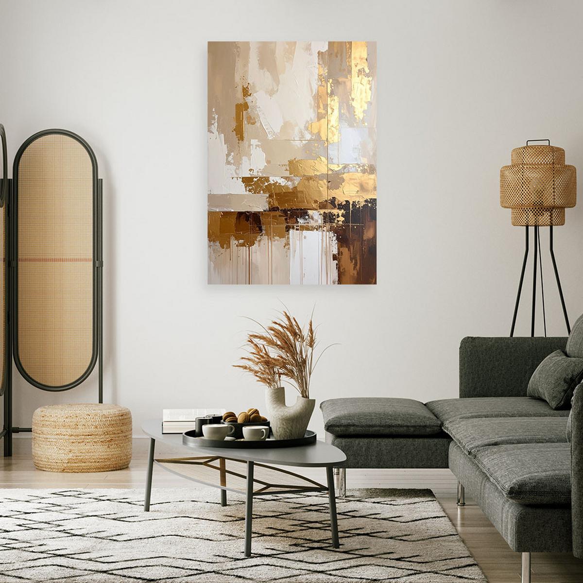 BILD auf Leinwand, Gold Beige Abstrakt - Braun, Textil (30/45cm) - Feeby