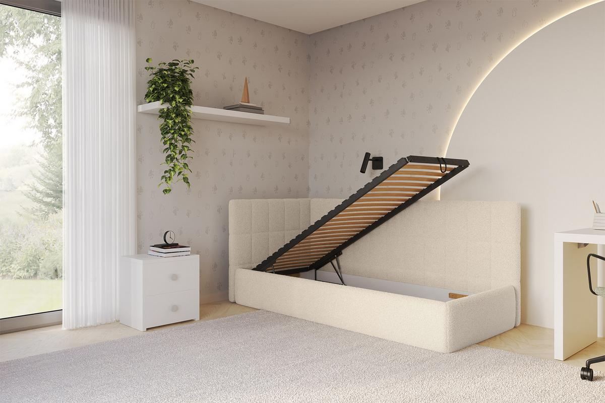 EINZELLBETT Jugendbett mit Bettkasten und Matratze H3/H4, Rechts - TULY 100x200 Dunkelbeige - Taupe, Holzwerkstoff/Textil (100/200cm) - ALTDECOR