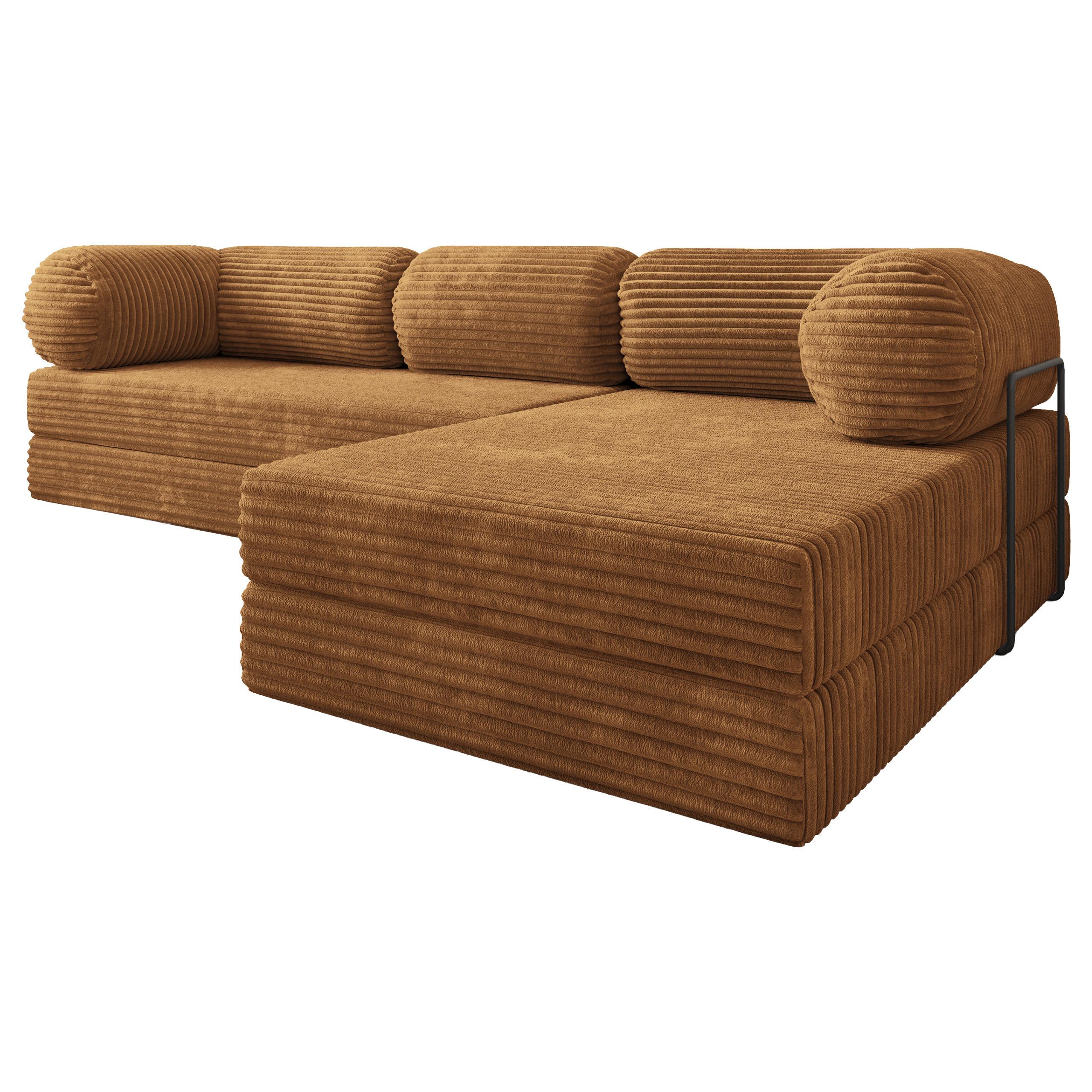 ECKSOFA ETERA modulares Boneless Sofa mit Schlaffunktion Orange Kordstoff - Orange, Textil (270/160cm) - MASSENO