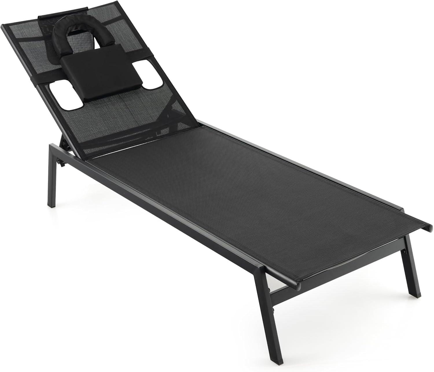 SONNENLIEGE mit Gesichtsöffnung Schwarz - Schwarz, Metall (163/98/63cm) - COSTWAY
