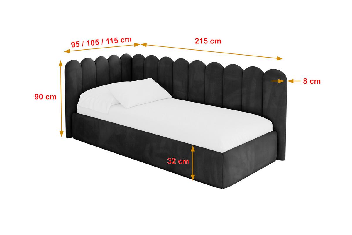 EINZELLBETT Jugendbett mit Bettkasten, Rechts - ARTY 80x200 Schwarz - Anthrazit, Holzwerkstoff/Textil (80/200cm) - ALTDECOR