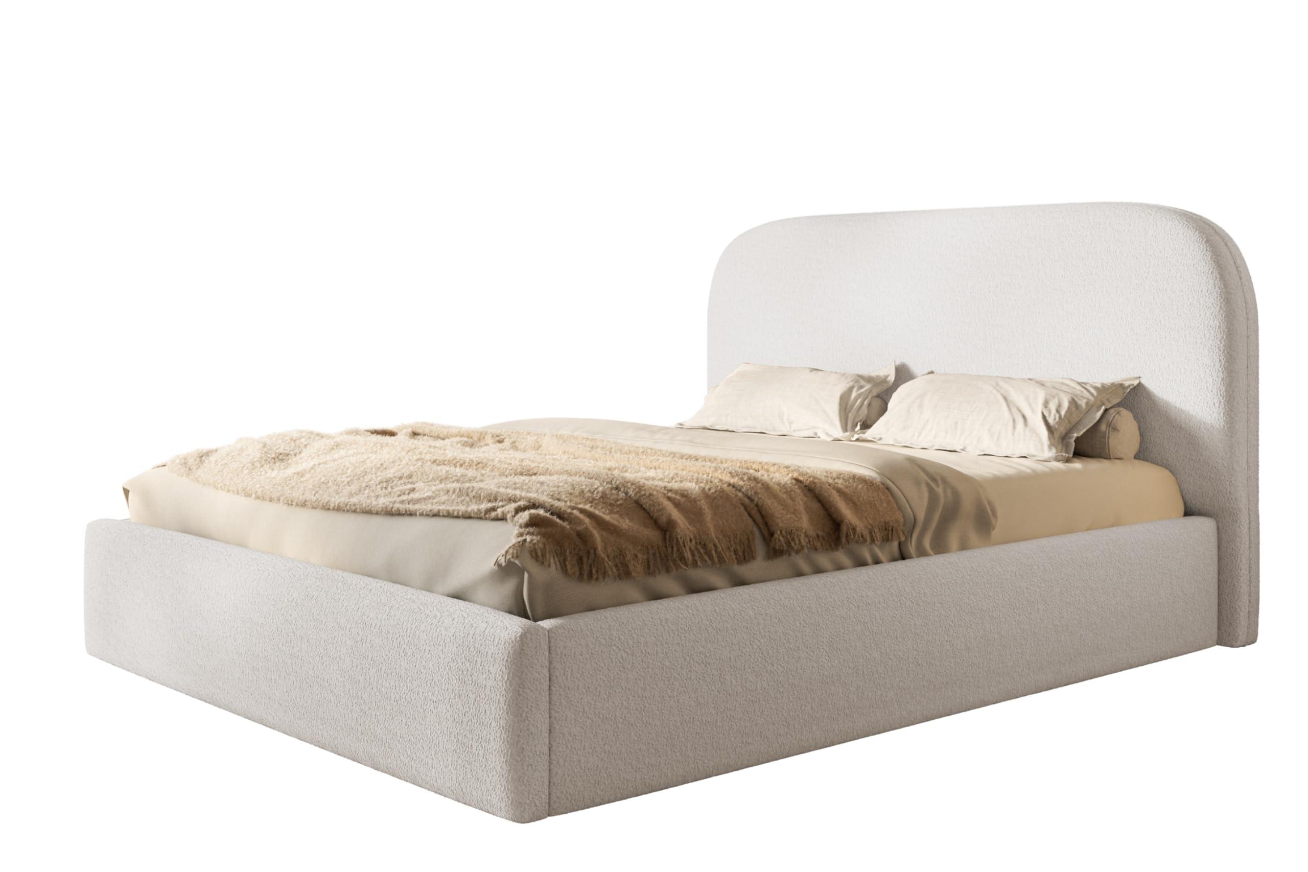 BETT 140x200 - Polsterbett mit Bettkasten und Holzrahmen - Modern Betten - Kuscheliger Catch-Me-Stoff - Kollektion Verona - Weiß - Weiß, Holz/Textil (140/200cm) - Alpi-Möbel