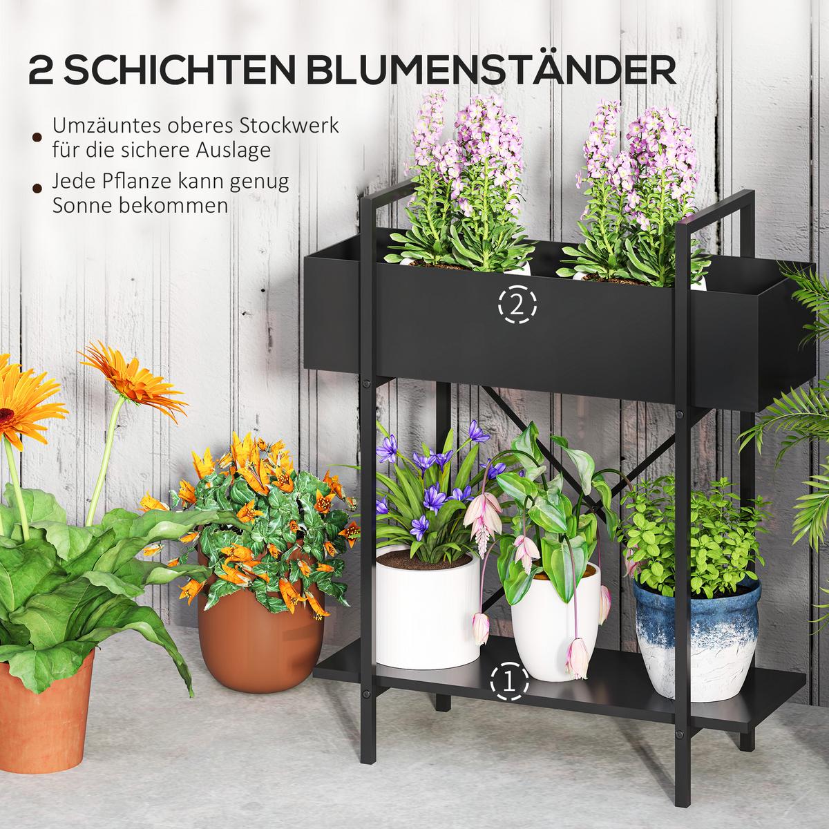 PFLANZENSTÄNDER Metall Schwarz - Schwarz, Metall (25/70/60cm) - Outsunny